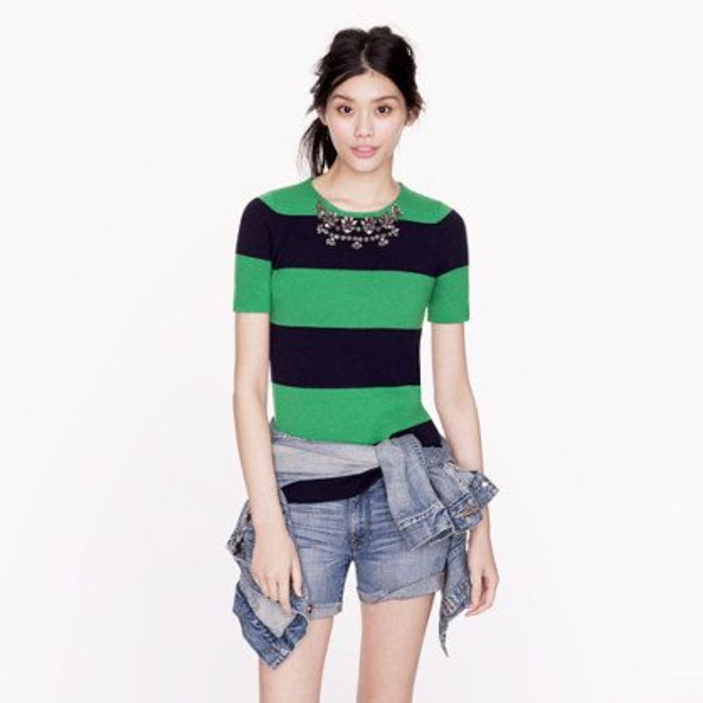 Beautiful! J. Crew striped sweater with crystal necklace